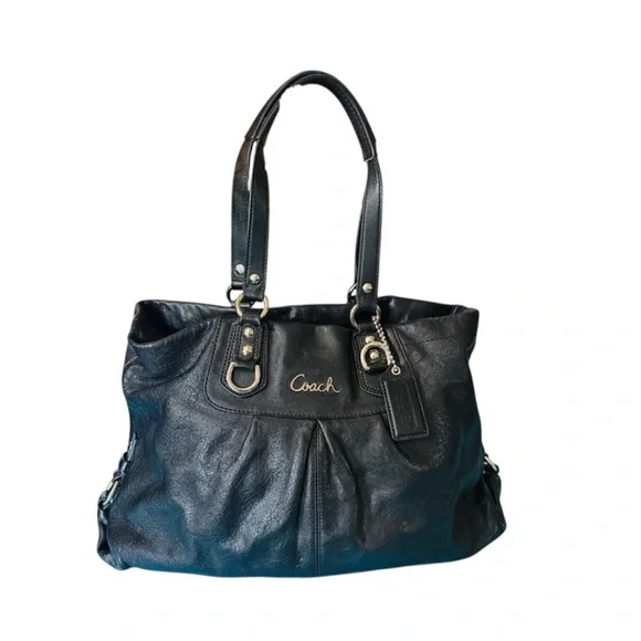 Coach Black Leather Tote with Gold Accents - Picture 1 of 6